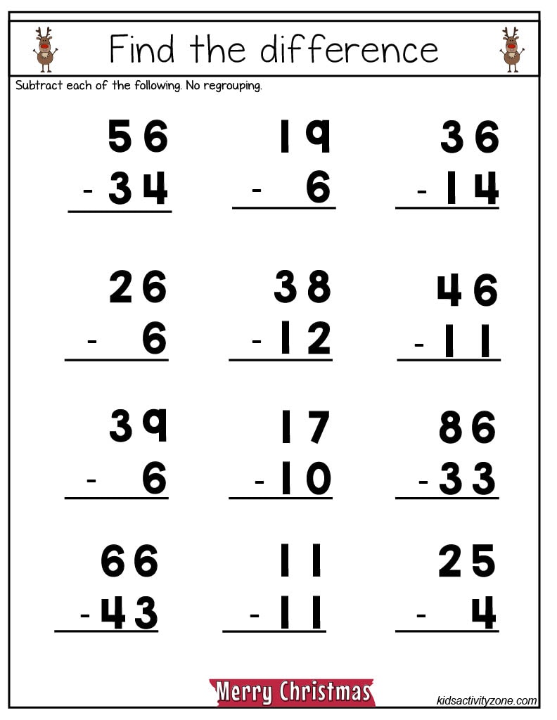 christmas math worksheets - middle elmentary - kids activity zone